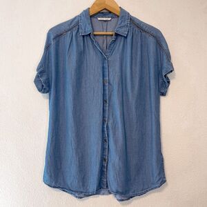 Beachlunchlounge Denim Chambray Short Sleeve Button Down Top M